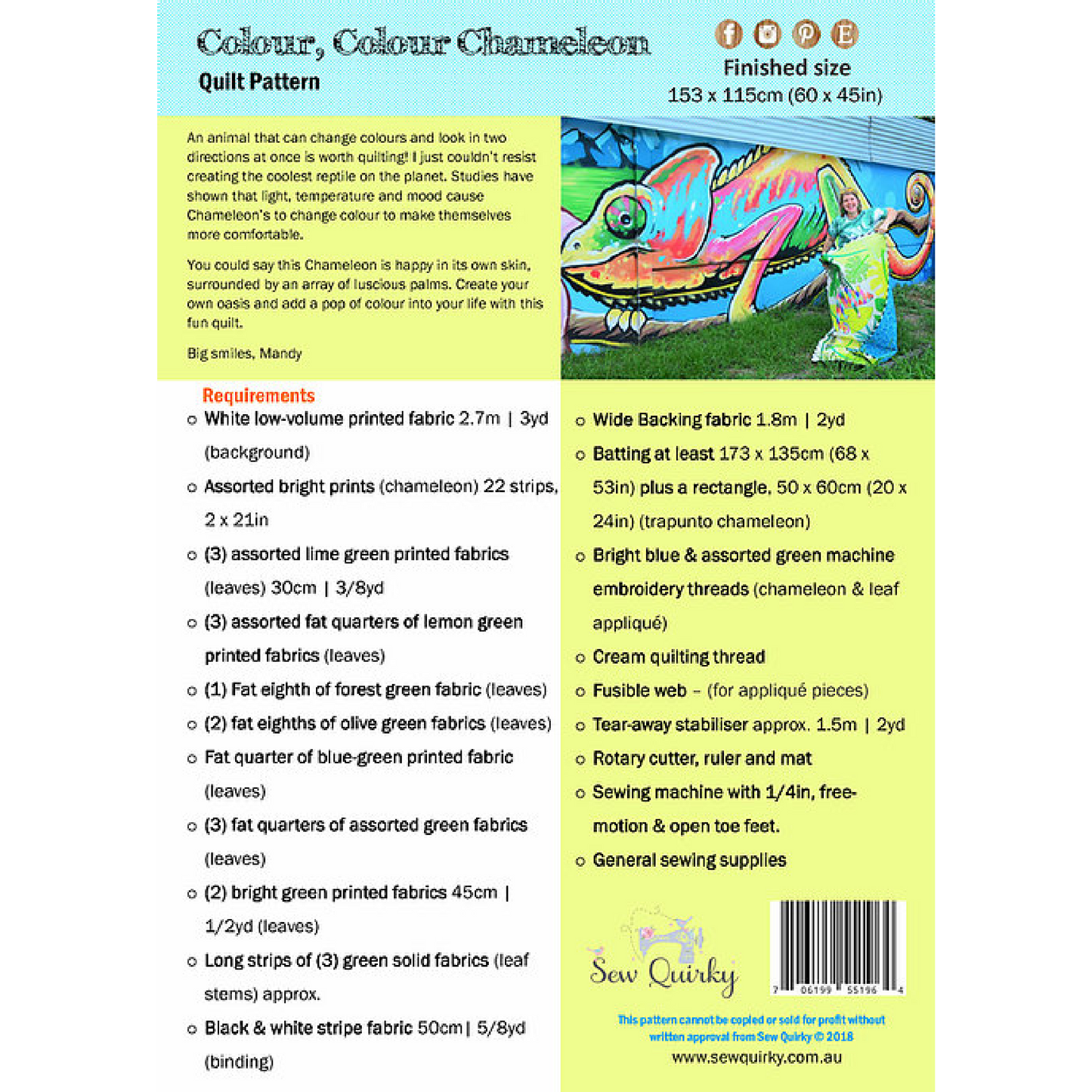 Colour, Colour Chameleon Quilt and Applique Pattern-Sew Quirky