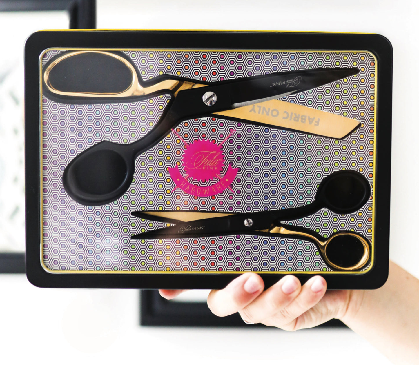 LIMITED EDITION! Tula Pink Limited Edition Black & Gold Scissor Tin
