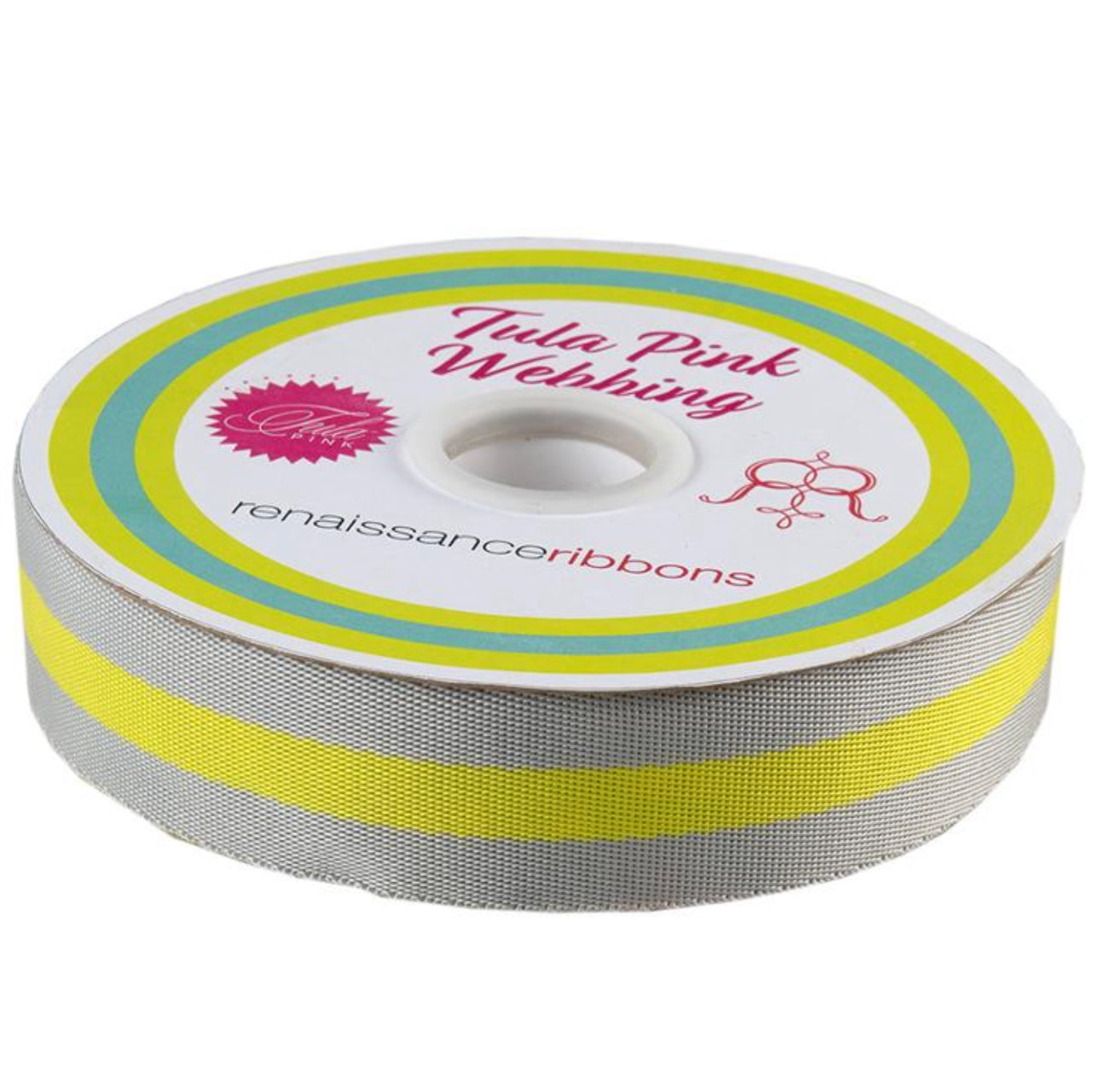 Tula Pink Webbing-1.5in-Grey and Neon Yellow