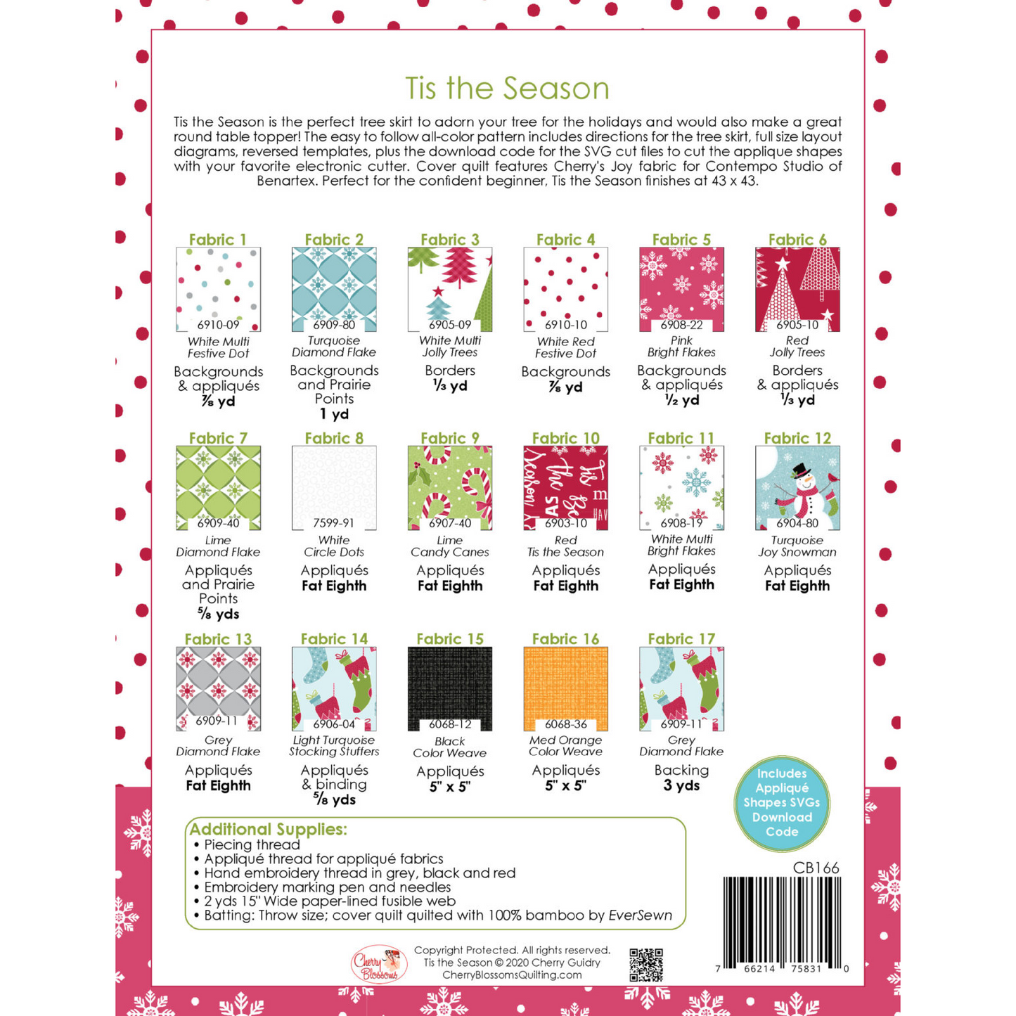 Tis the Season-Tree Skirt and Applique Pattern-Cherry Blossoms