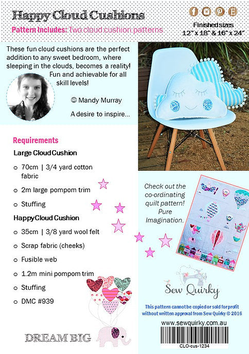 Happy Cloud Cushions Pattern-Sew Quirky