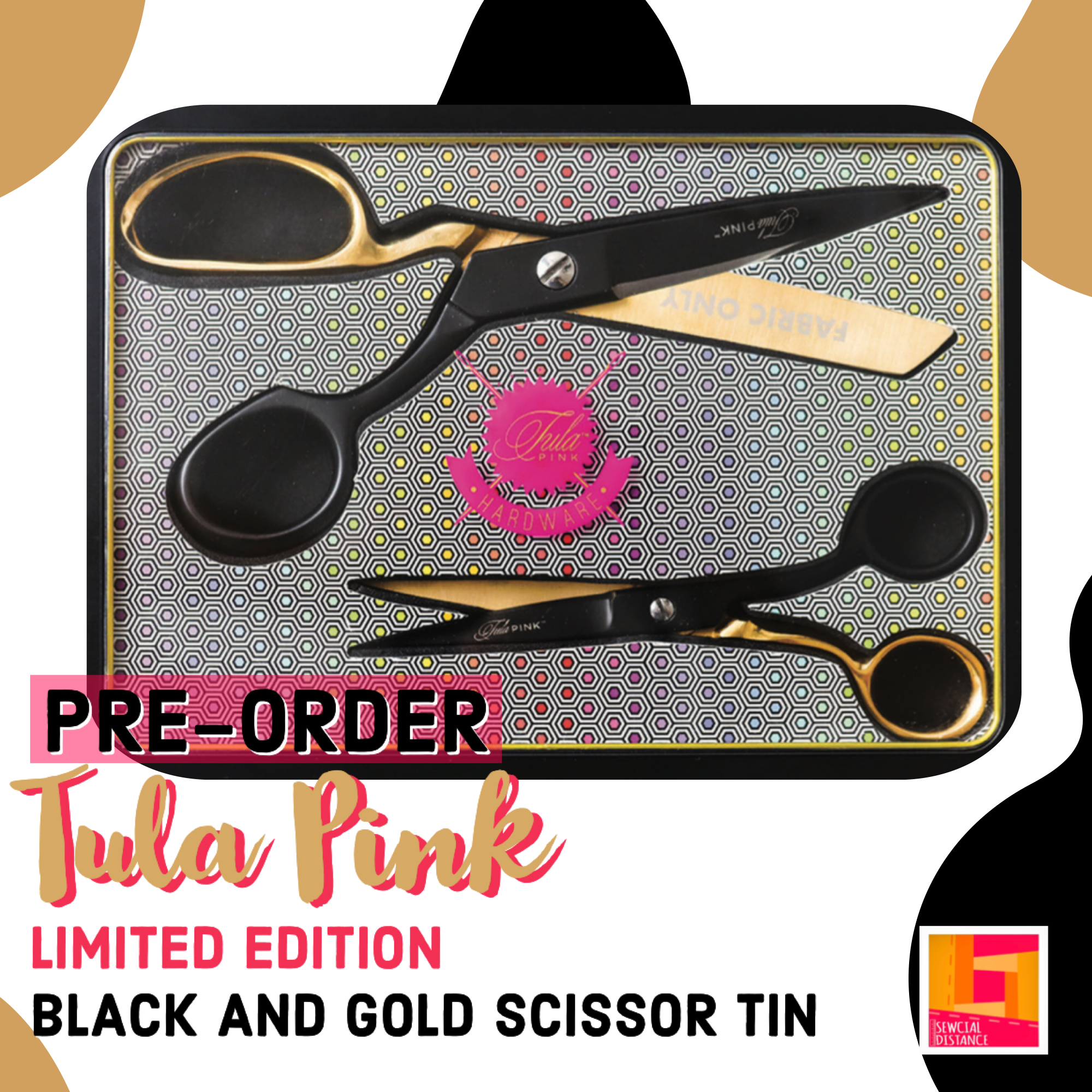 Tula Pink Limited Edition Black & Gold Scissor Tin