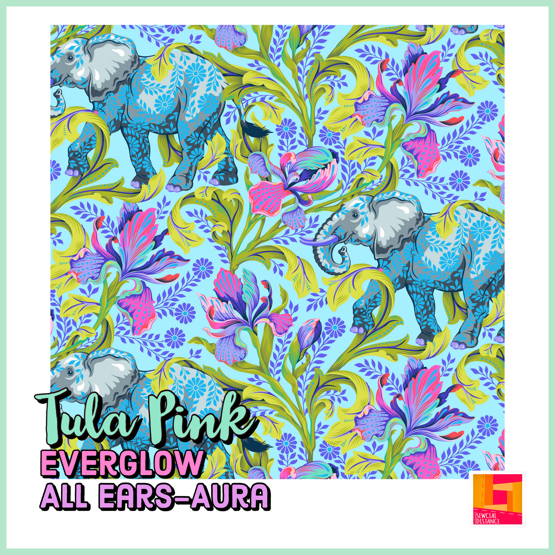 Tula Pink Everglow All Ears Aura Blue Elephant Fabric
