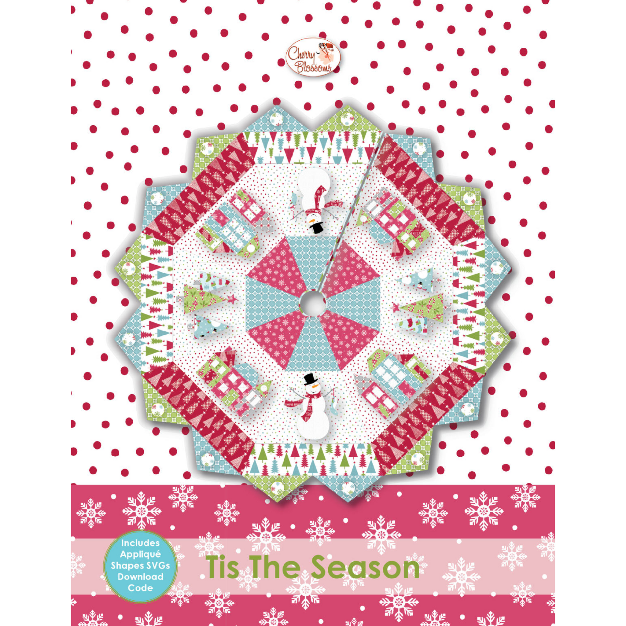 Tis the Season-Tree Skirt and Applique Pattern-Cherry Blossoms
