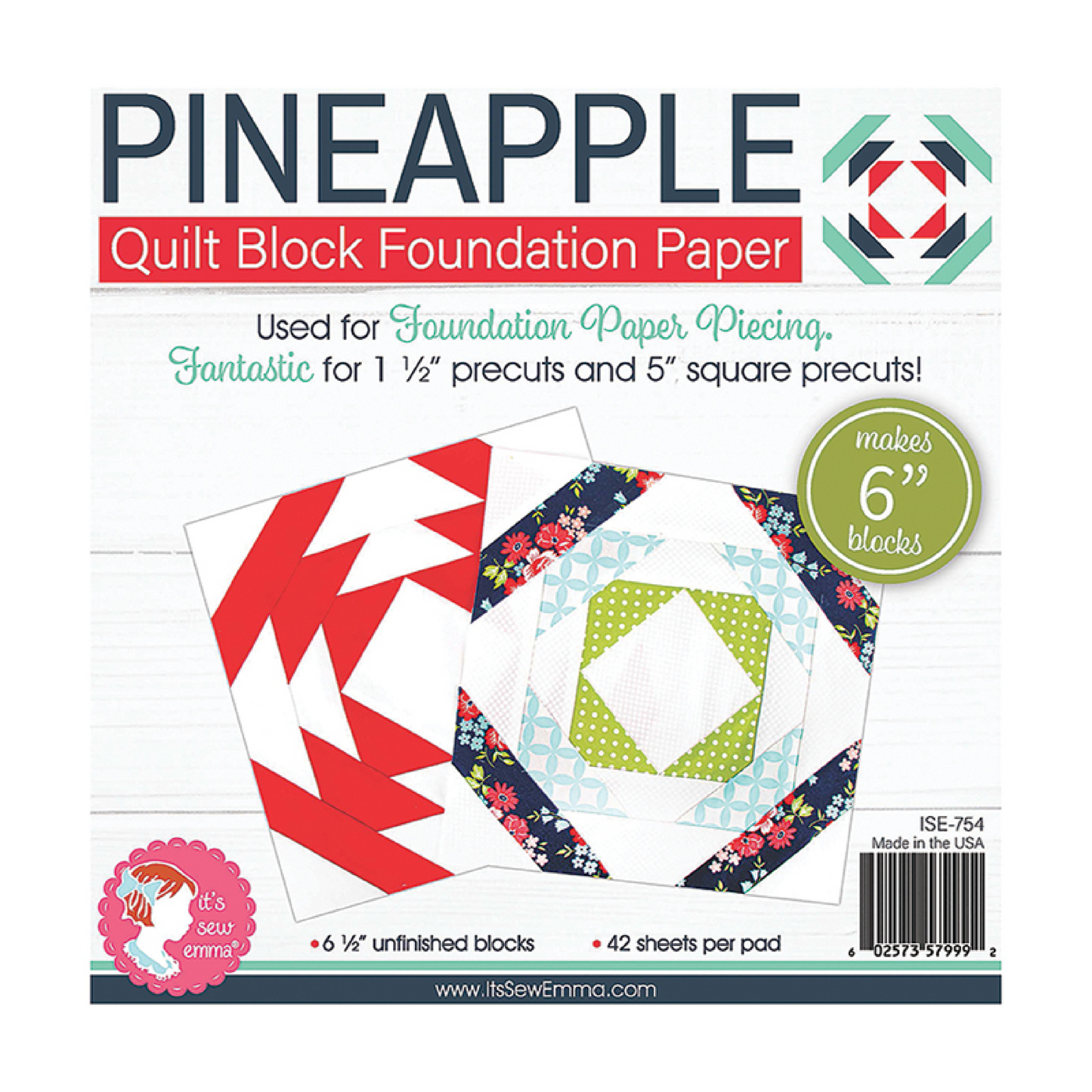 6in Pineapple Foundation Paper Piecing Pad by Its Sew Emma