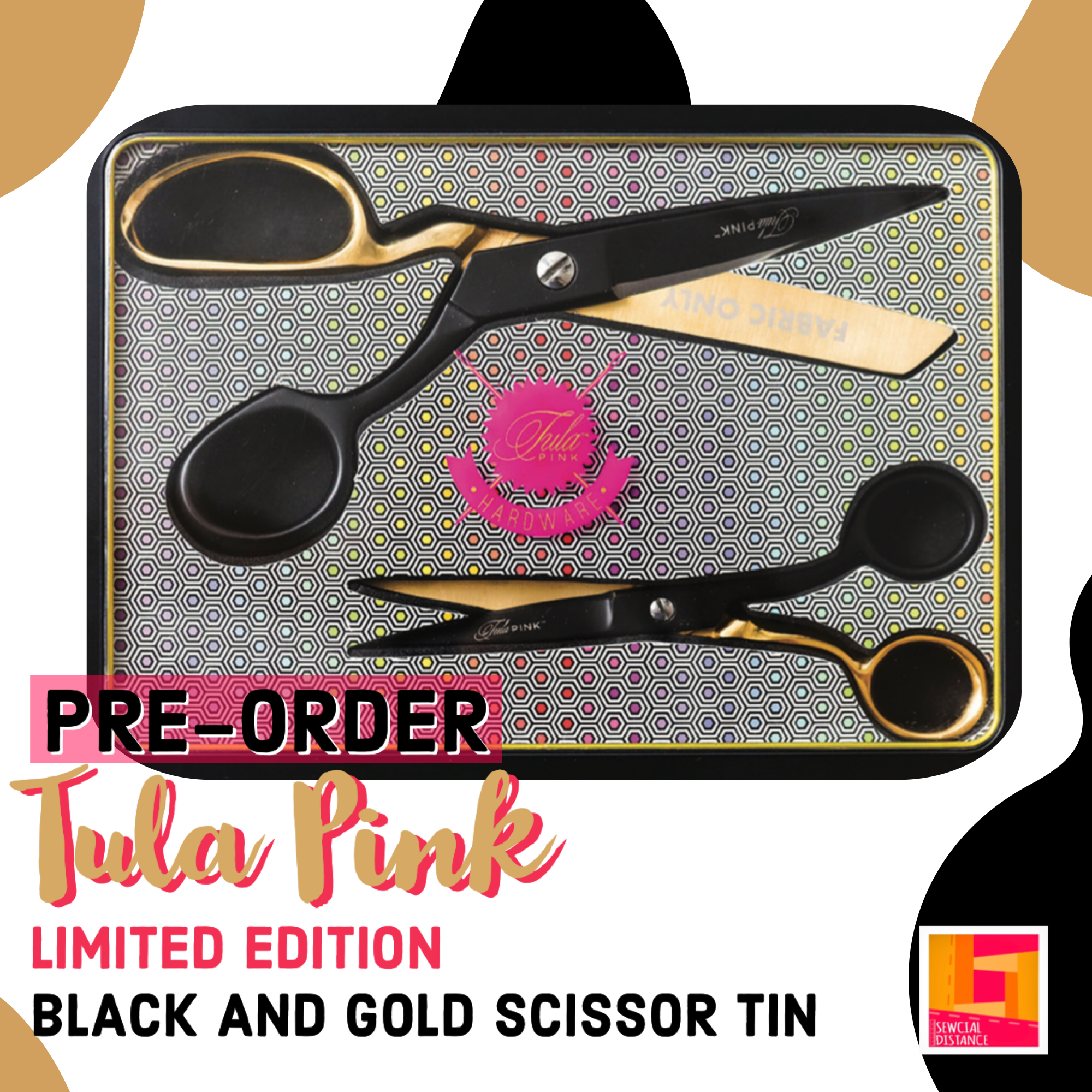 LIMITED EDITION! Tula Pink Limited Edition Black & Gold Scissor Tin